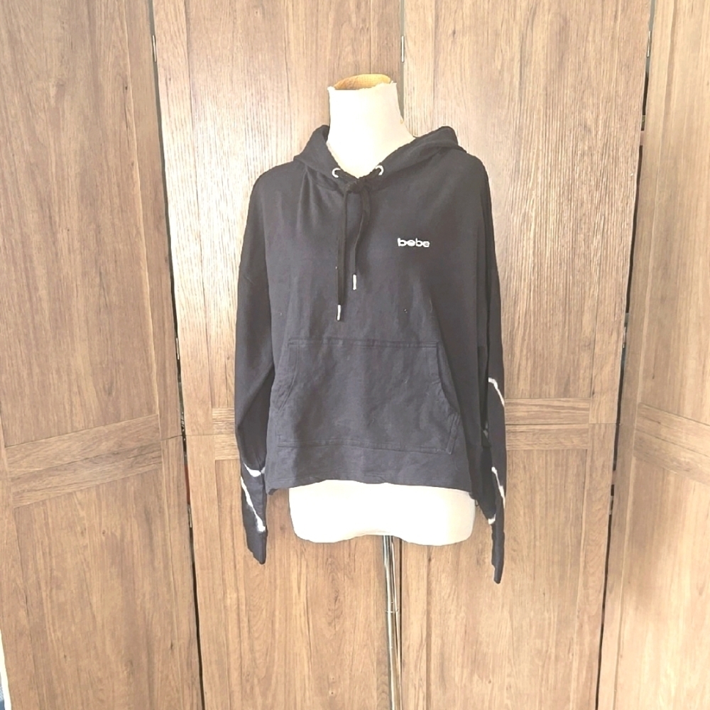 Bebe Black Cropped Hoodie XL NWT Logo Pullover Sweatshirt